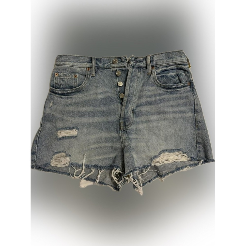 PacSun High Waisted Distressed Denim Shorts Button Fly Ripped Raw Hem Cutoffs